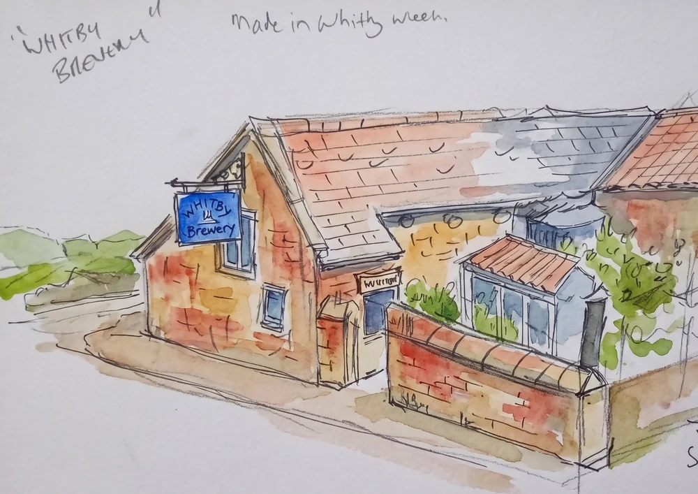 Ink and watercolour sketch of the Whitby Brewery building, sketched during Made in Whitby Week